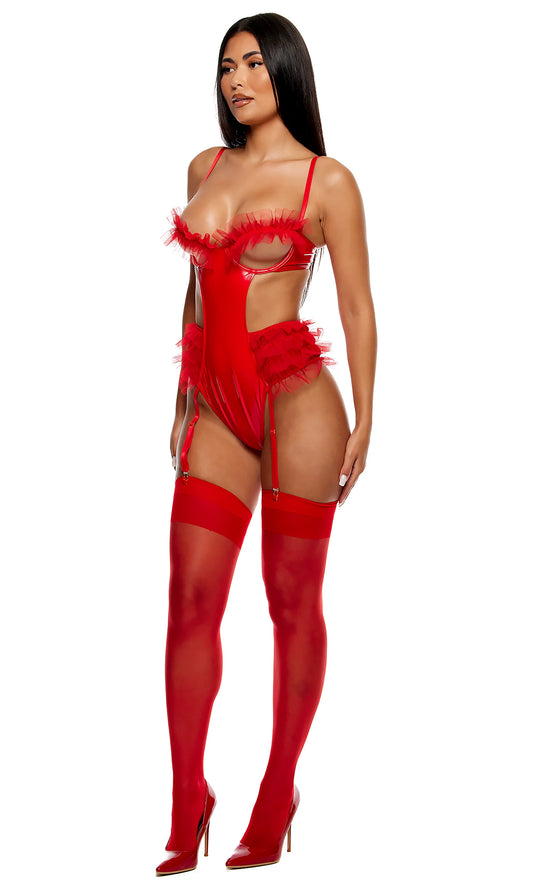 Show and Tulle Vinyl and Mesh Tulle Trim Teddy - Red