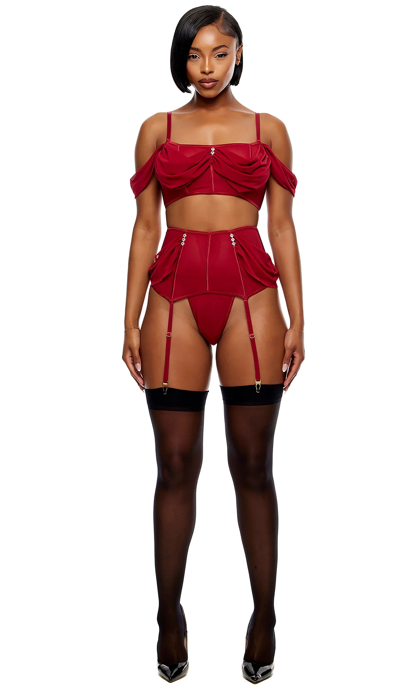 Princess Treatment Draped Mesh Bra and Garter Skirt Lingerie Set