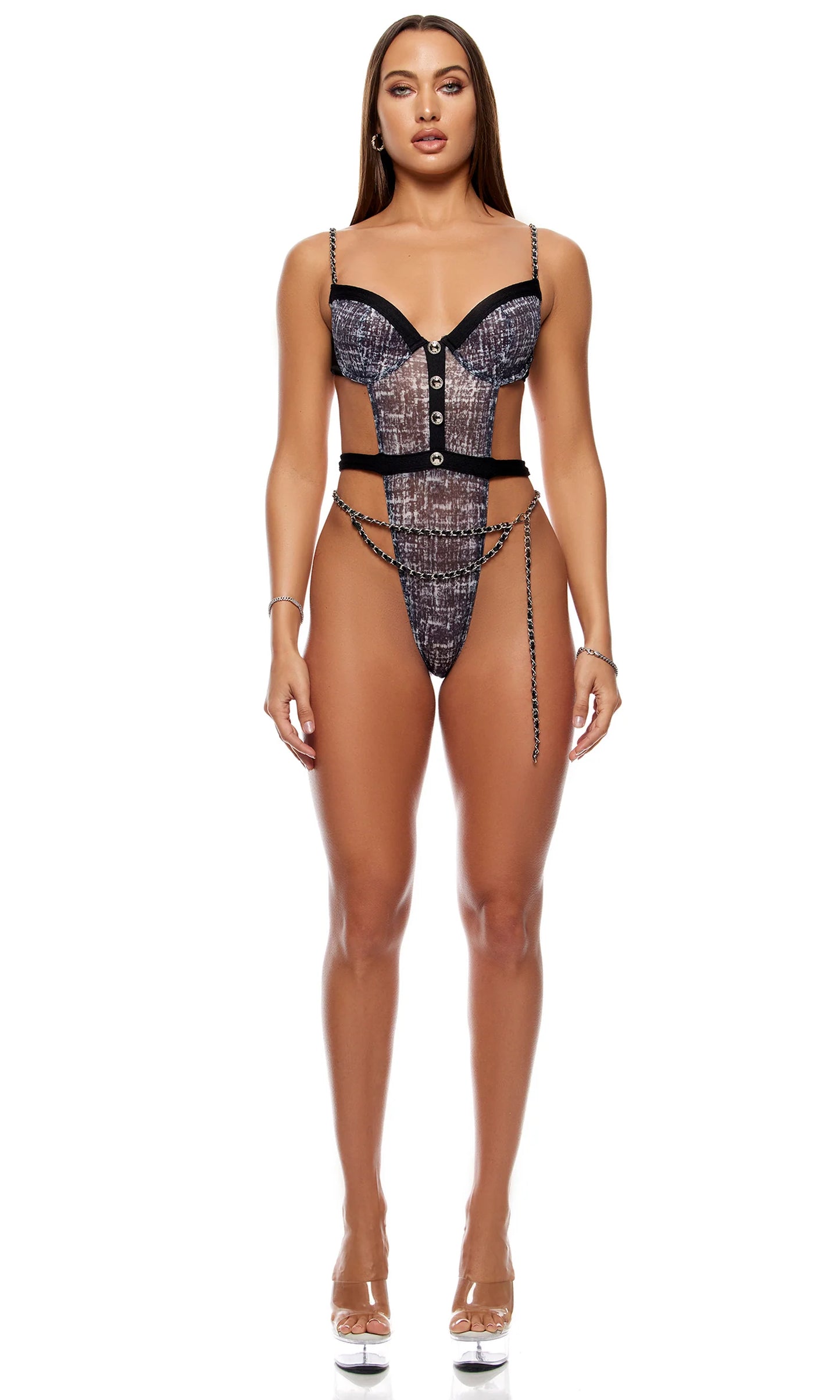Keep It Classy Mesh Teddy Lingerie Set - Black White